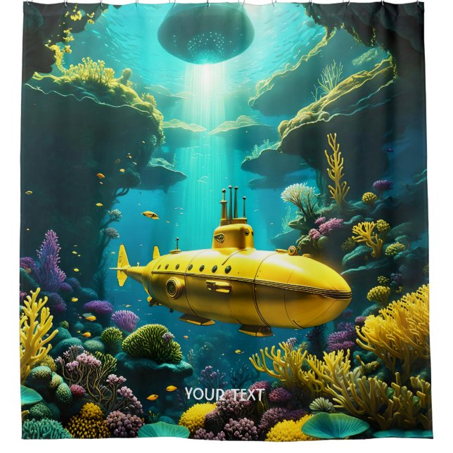Fantasy Cute Submarine Sea Plants Shower Curtain (Front)