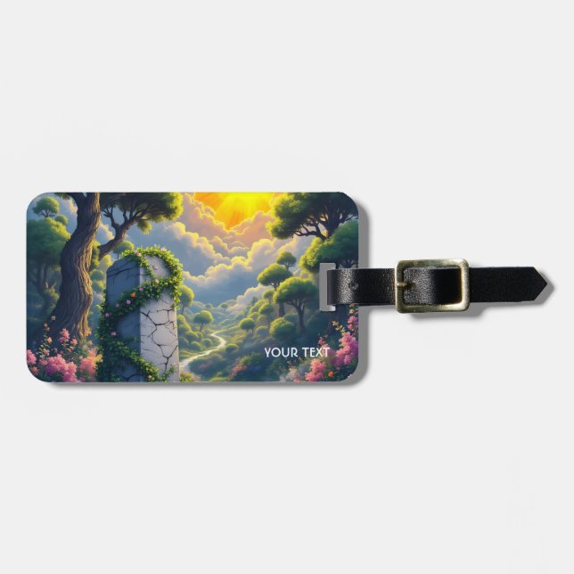 Fantasy Cute Sun Clouds Forest Luggage Tag (Front Horizontal)