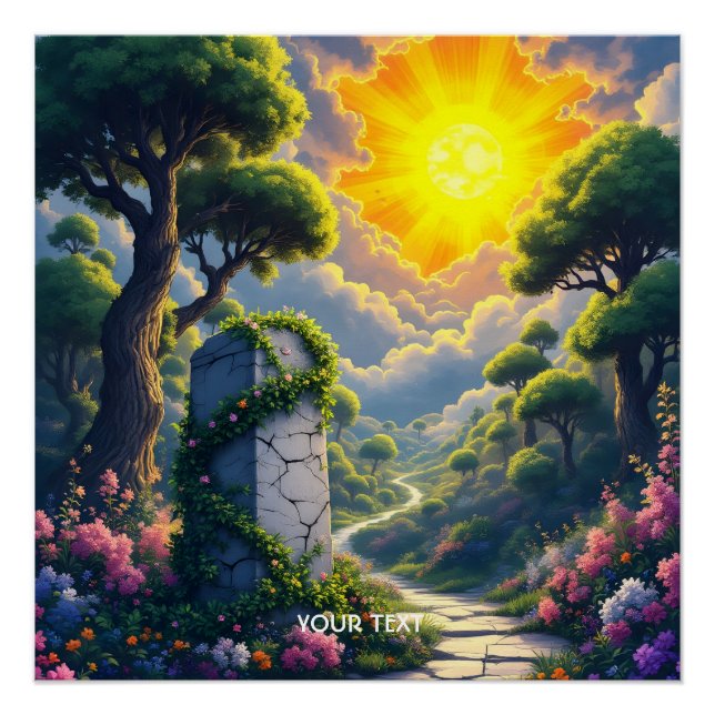 Fantasy Cute Sun Clouds Forest Poster (Front)