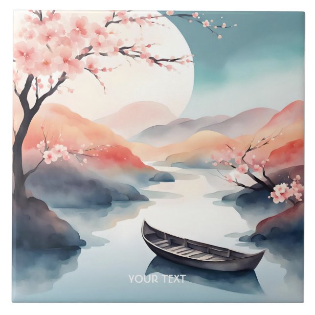 Fantasy Cute Sun Sakura Boat Tile (Front)