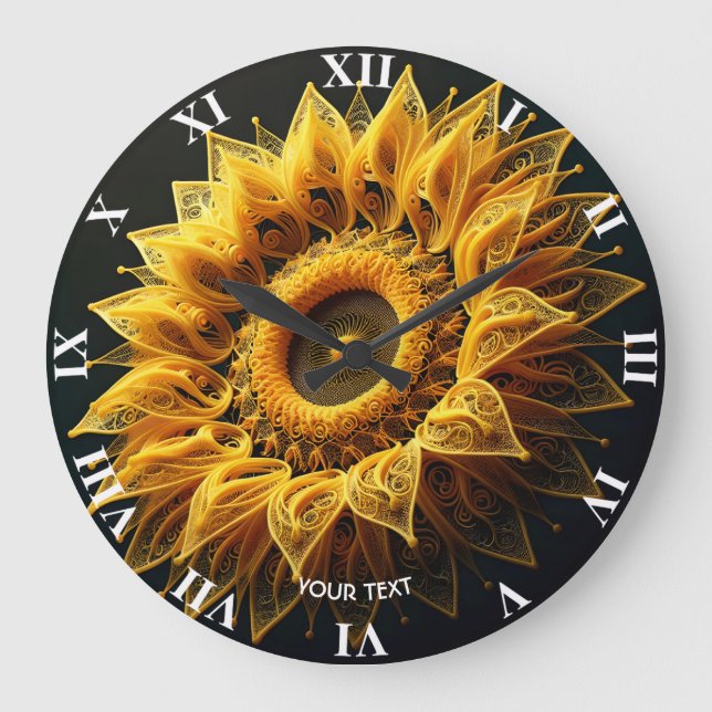 Fantasy Cute Sunflower Yarn Strings Large Clock (Front)