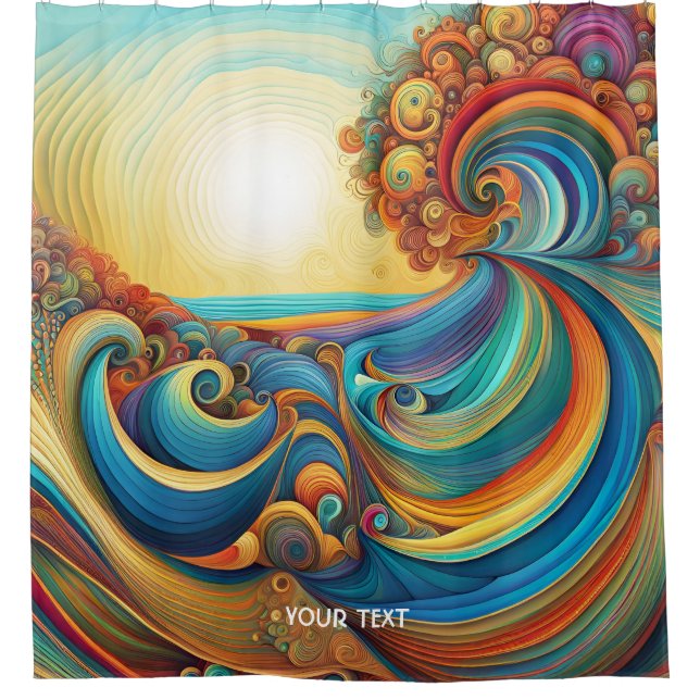 Fantasy Cute Sunrise Waves Beach Shower Curtain (Front)