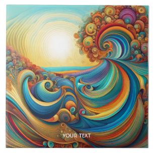 Fantasy Cute Sunrise Waves Beach Tile