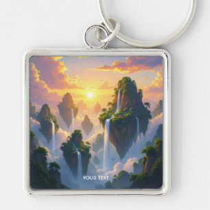 Fantasy Cute Sunset Islands Waterfalls Key Ring