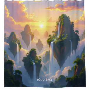 Fantasy Cute Sunset Islands Waterfalls Shower Curtain