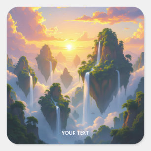 Fantasy Cute Sunset Islands Waterfalls Square Sticker