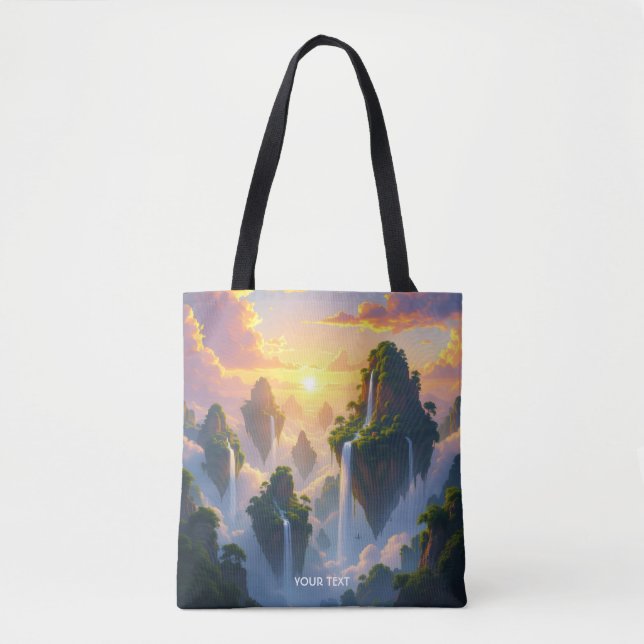 Fantasy Cute Sunset Islands Waterfalls Tote Bag (Front)