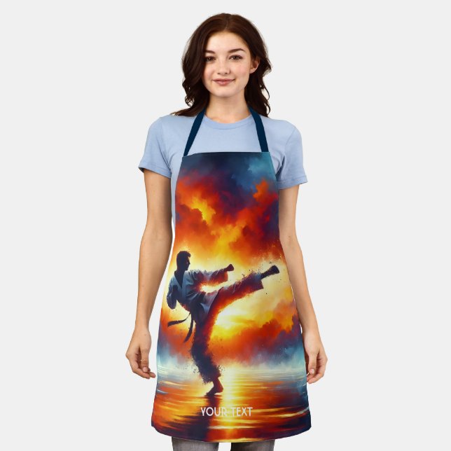 Fantasy Cute Sunset Karate Fighter Apron (Worn)