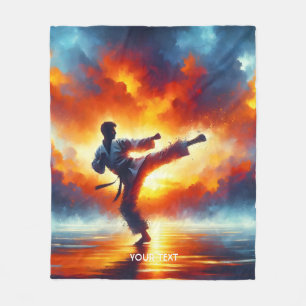 Fantasy Cute Sunset Karate Fighter Fleece Blanket