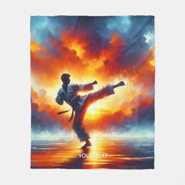 Fantasy Cute Sunset Karate Fighter Fleece Blanket (Front)