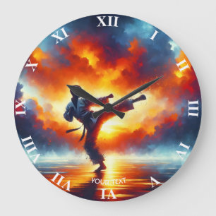 Fantasy Cute Sunset Karate Fighter Large Clock