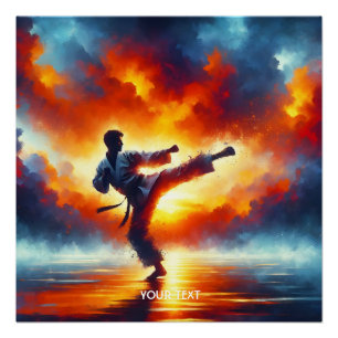 Fantasy Cute Sunset Karate Fighter Poster
