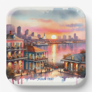 Fantasy Cute Sunset New Orleans View Paper Plate