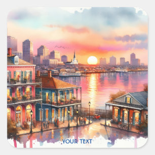Fantasy Cute Sunset New Orleans View Square Sticker