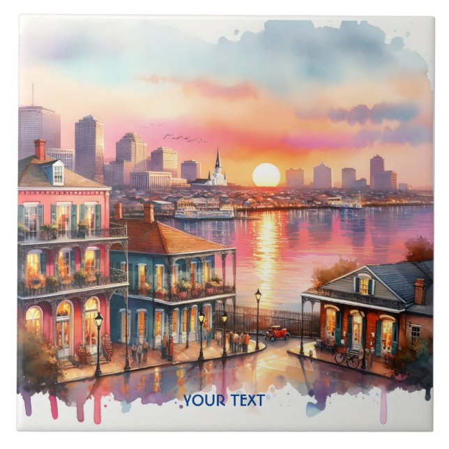 Fantasy Cute Sunset New Orleans View Tile (Front)
