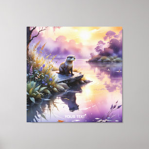 Fantasy Cute Sunset Purple Lake Canvas Print