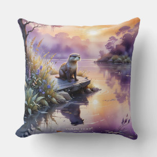 Fantasy Cute Sunset Purple Lake Cushion