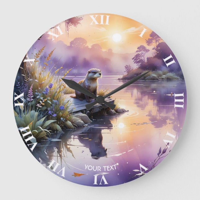 Fantasy Cute Sunset Purple Lake Large Clock (Front)
