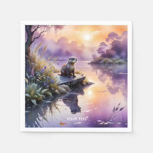 Fantasy Cute Sunset Purple Lake Napkin