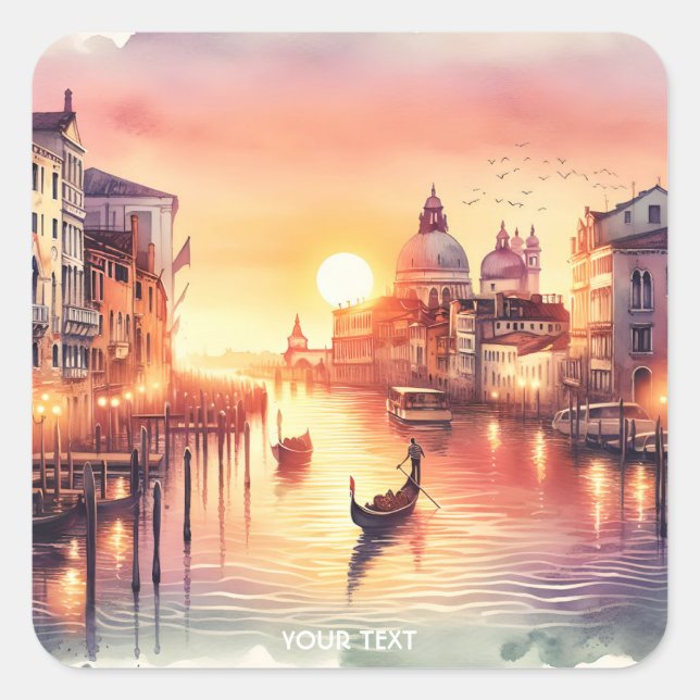 Fantasy Cute Sunset Venice View Square Sticker (Front)