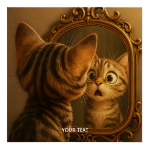 Fantasy Cute Surprised Cat Mirror Poster
