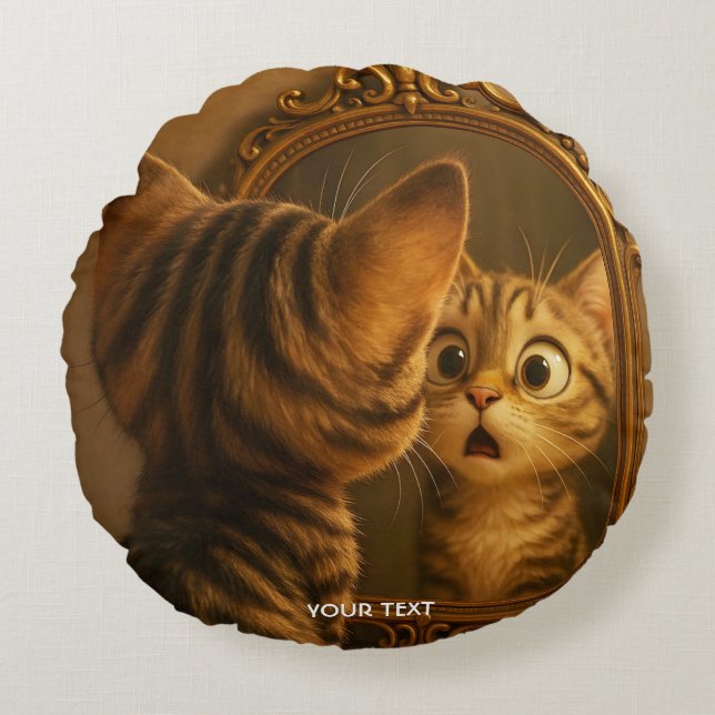 Fantasy Cute Surprised Cat Mirror Round Cushion (Front)