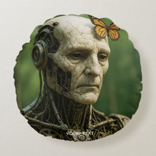Fantasy Cute Surrealism Butterfly Face Round Cushion