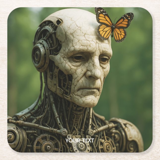 Fantasy Cute Surrealism Butterfly Face Square Paper Coaster (Front)