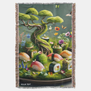 Fantasy Cute Sushi Japanese Landscape Throw Blanket
