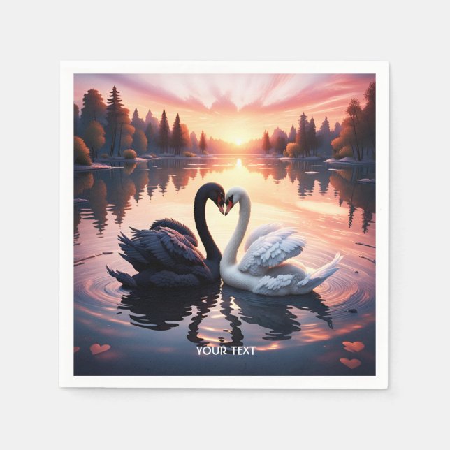 Fantasy Cute Swan Lake Sunset Napkin (Front)
