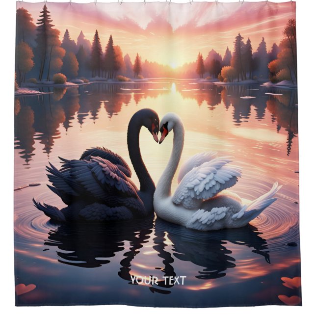 Fantasy Cute Swan Lake Sunset Shower Curtain (Front)