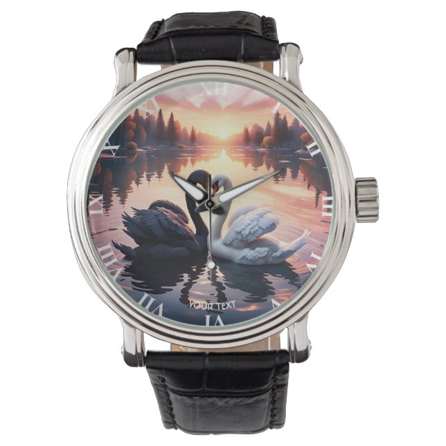 Fantasy Cute Swan Lake Sunset Watch (Front)