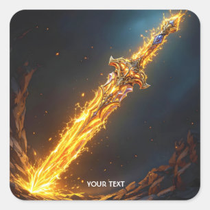Fantasy Cute Sword Flames Cave Square Sticker