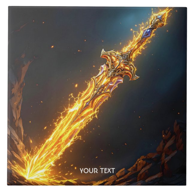 Fantasy Cute Sword Flames Cave Tile (Front)