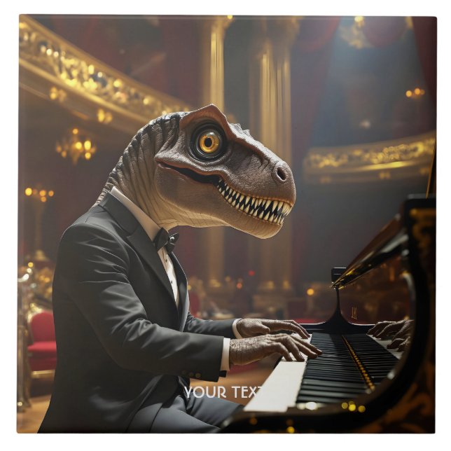 Fantasy Cute T-rex Playing Piano Tile (Front)