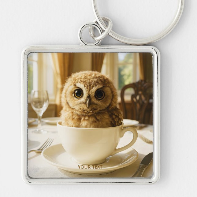 Fantasy Cute Tea Owl Baby Key Ring (Front)
