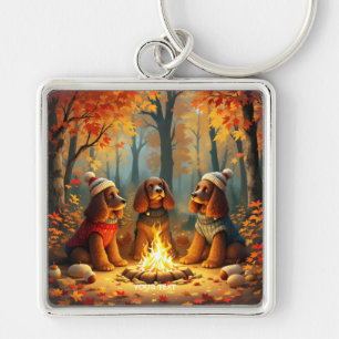 Fantasy Cute Three Autumn Dogs Key Ring
