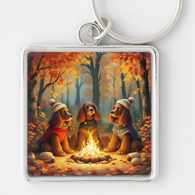 Fantasy Cute Three Autumn Dogs Key Ring (Front)