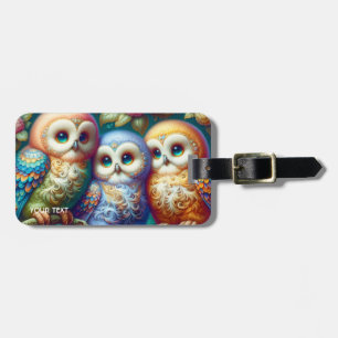 Fantasy Cute Three Baby Owls Luggage Tag