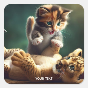 Fantasy Cute Tiger Baby Kitten Square Sticker