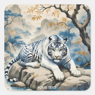 Fantasy Cute Tiger Chinese Style Square Sticker