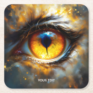 Fantasy Cute Tiger Orange Eye Square Paper Coaster