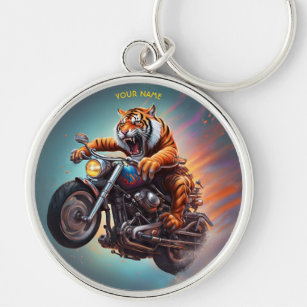 Fantasy Cute Tiger Riding Bike Key Ring