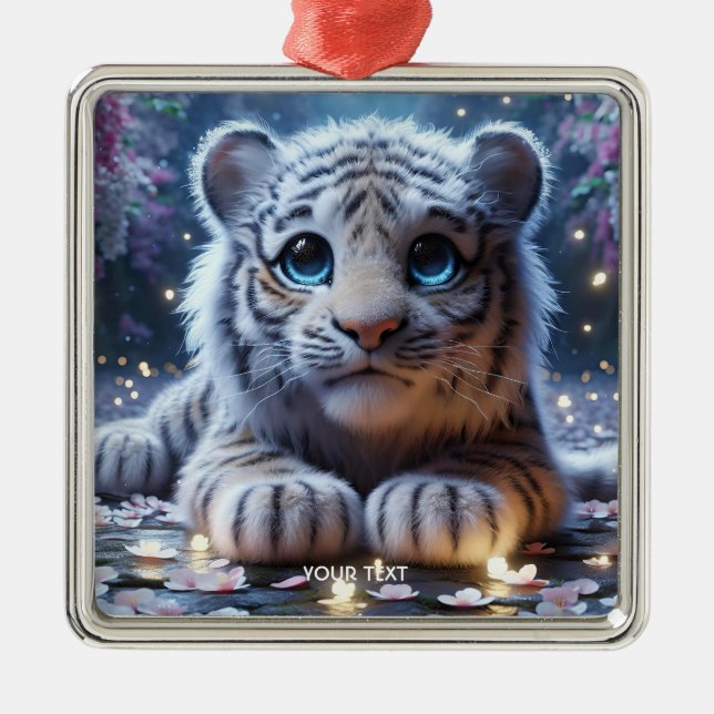 Fantasy Cute Tiger White Baby Metal Tree Decoration (Front)