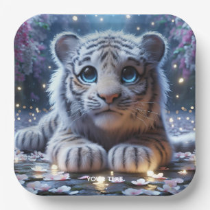 Fantasy Cute Tiger White Baby Paper Plate