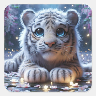 Fantasy Cute Tiger White Baby Square Sticker