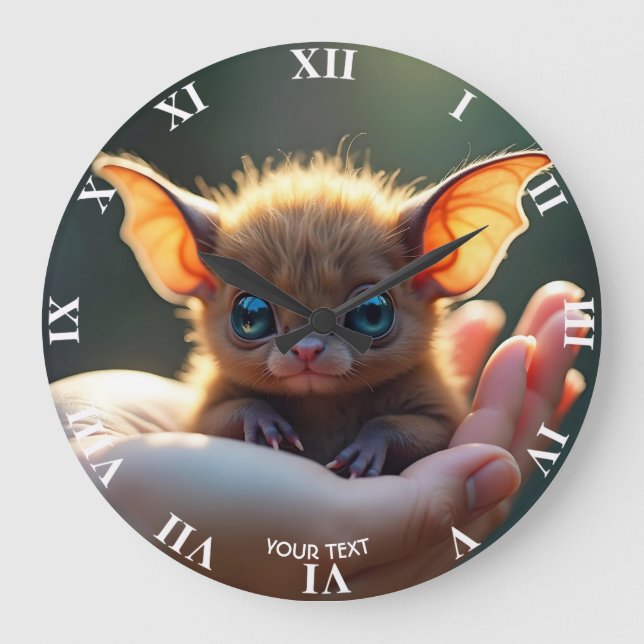 Fantasy Cute Tiny Bat Hand Large Clock (Front)