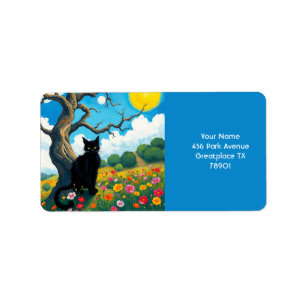 Fantasy Cute Tree Cat Flowers Label