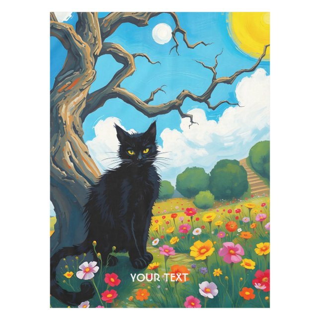Fantasy Cute Tree Cat Flowers Tablecloth (Front)