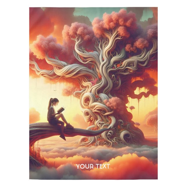 Fantasy Cute Tree Girl Book Tablecloth (Front)